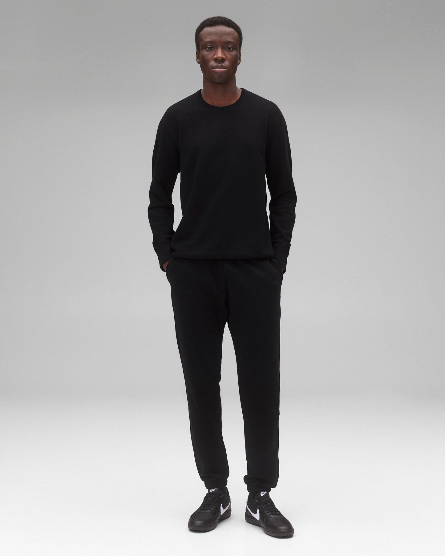 Kyoto Black Midweight Terry Slim Crewneck