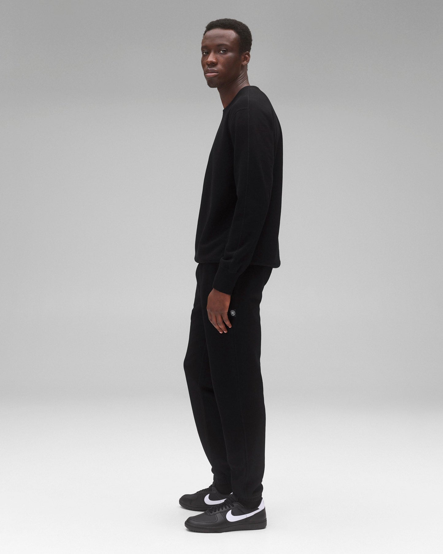 Kyoto Black Midweight Terry Slim Crewneck