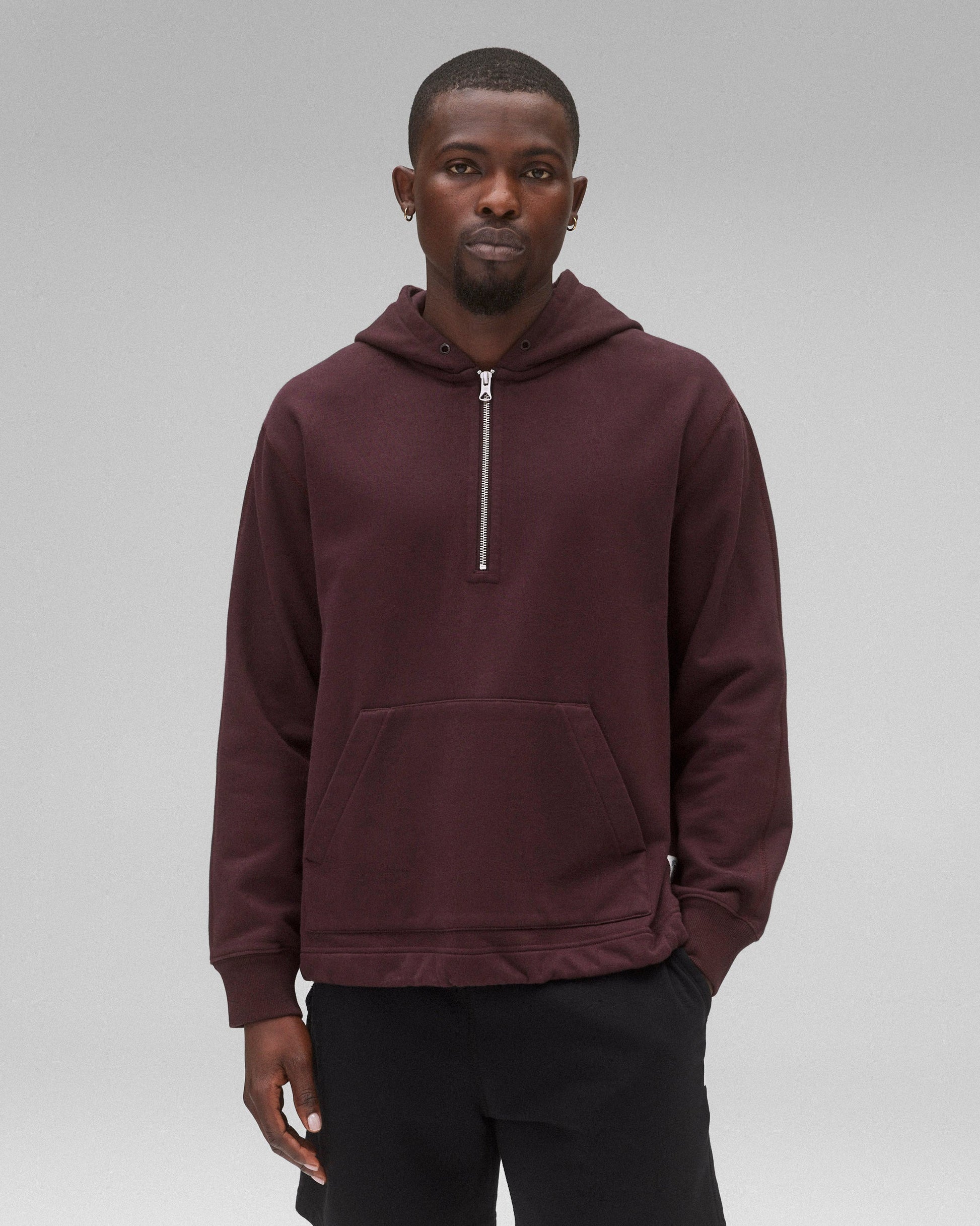 Midweight Terry Half-Zip Hoodie Oxblood