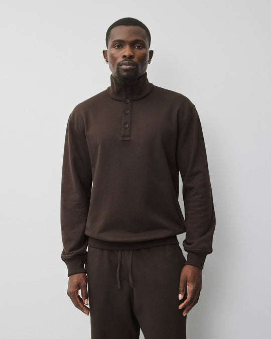 Midweight Terry Standard Button Mockneck