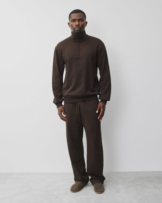 Midweight Terry Standard Button Mockneck