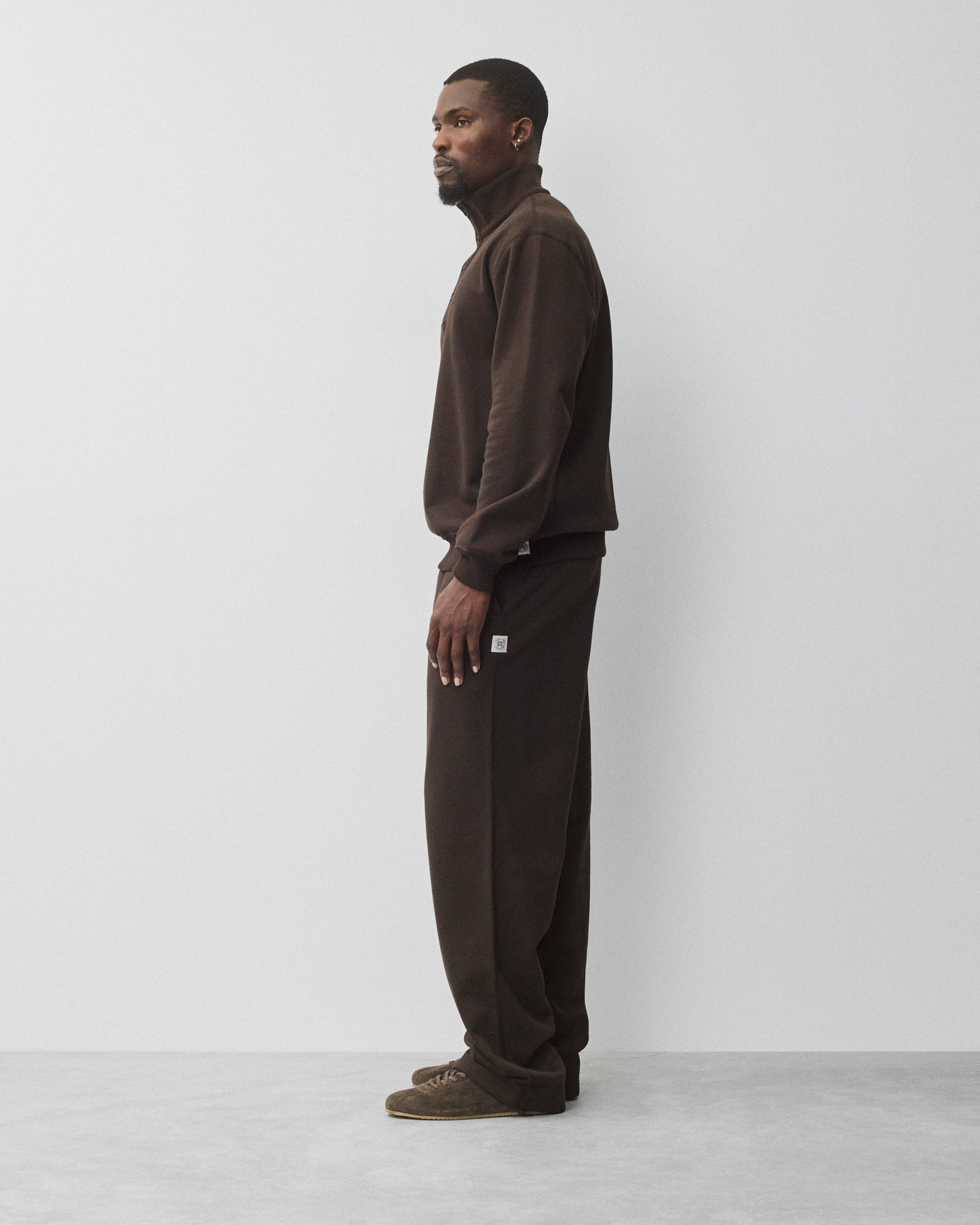 Midweight Terry Standard Button Mockneck