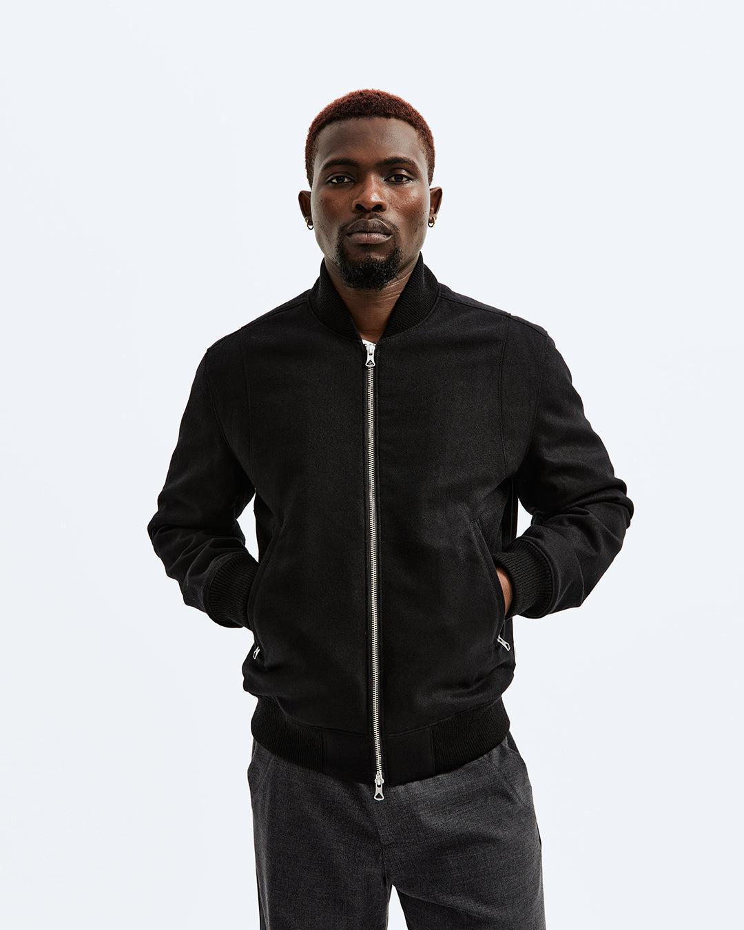 Black wool bomber clearance